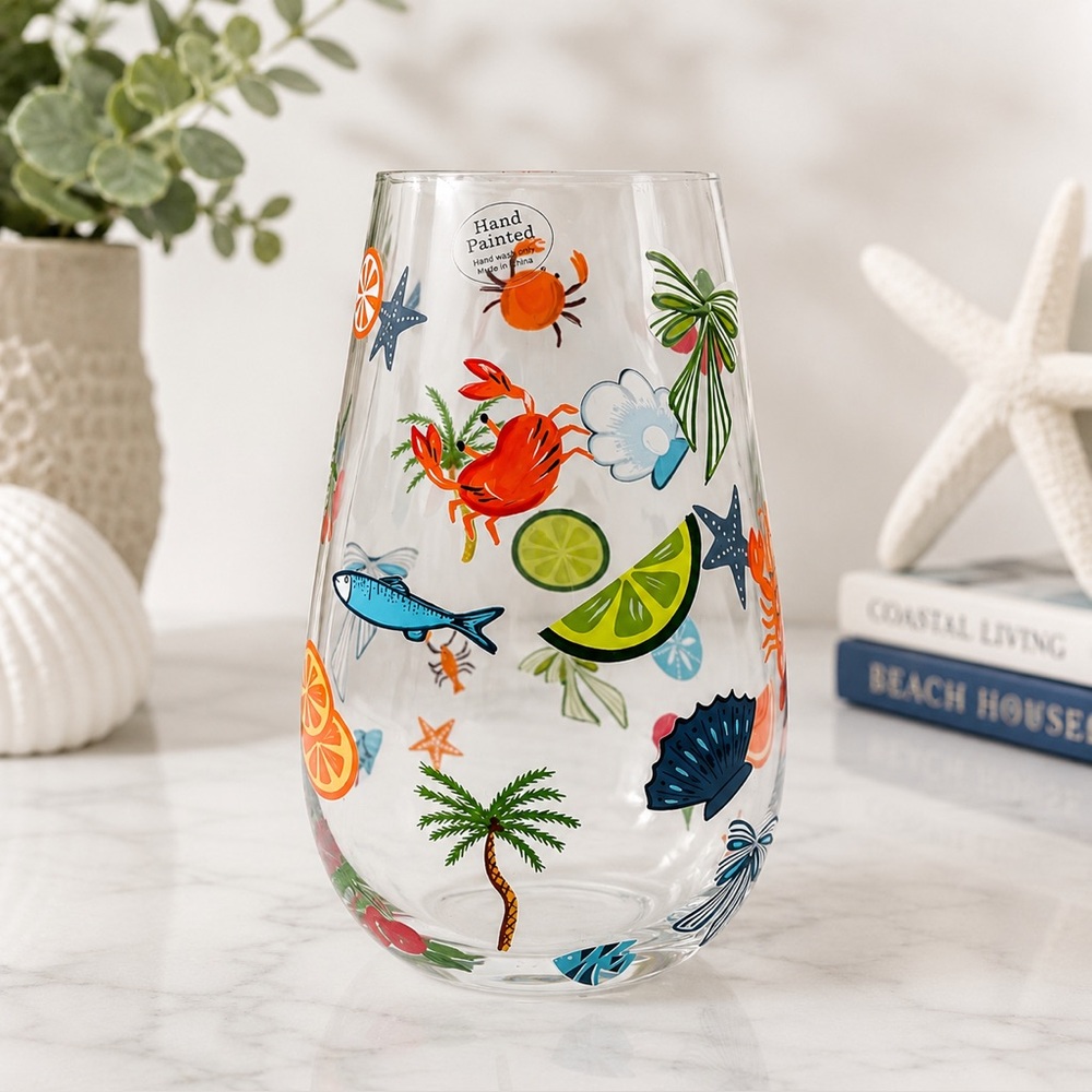 *New* Hand-Painted Summer & Coastal Glass Vase